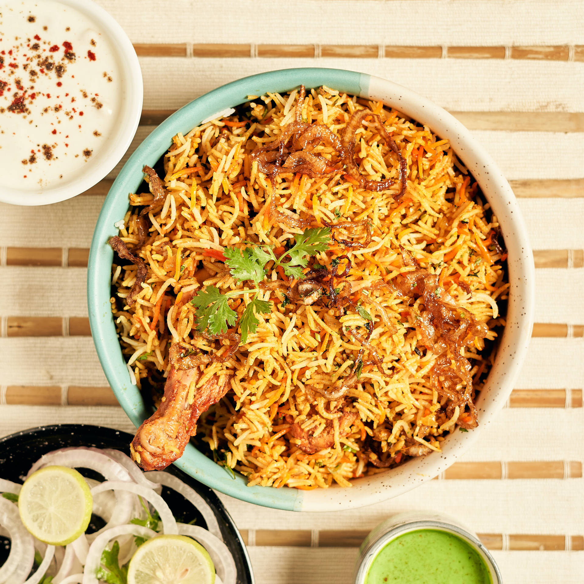 Chicken Biryani Flat Lay