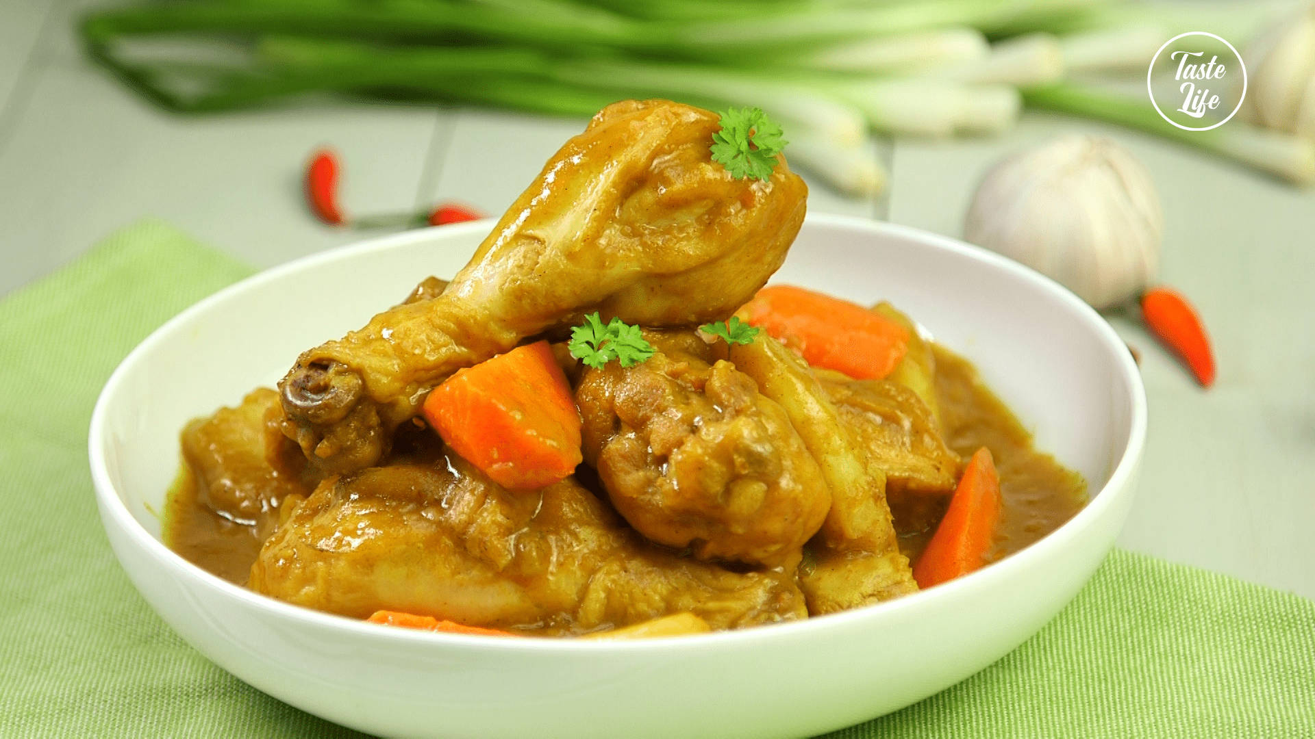 Chicken Yellow Curry With Parsley And Carrots Background