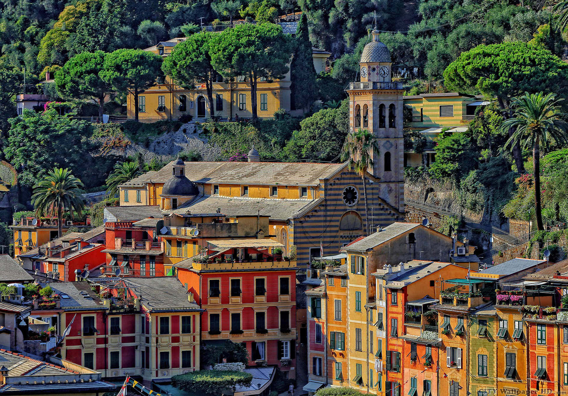 Chiesa Del Divo Martino And Houses In Portofino Background