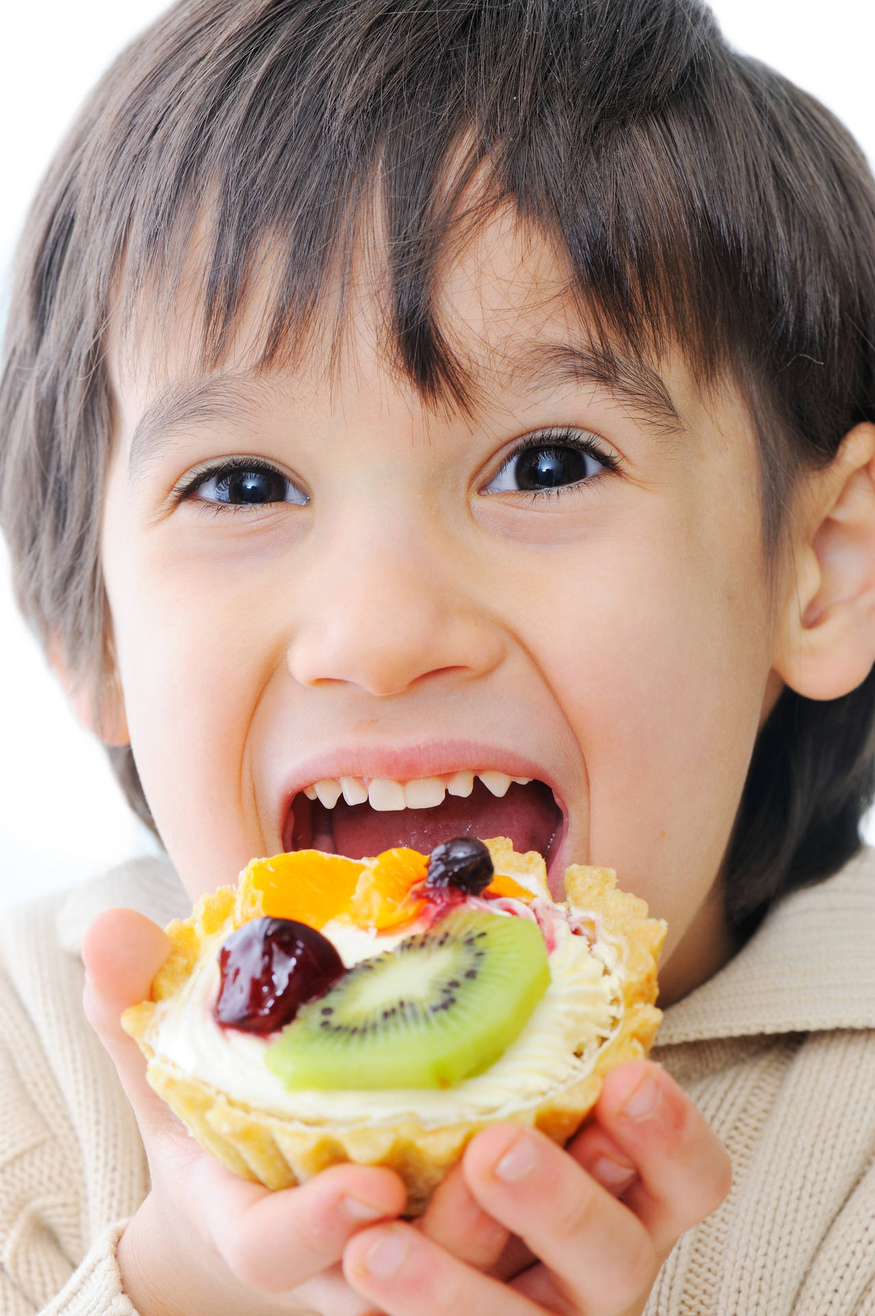 Child Enjoying Tasty Dessert Tart Background