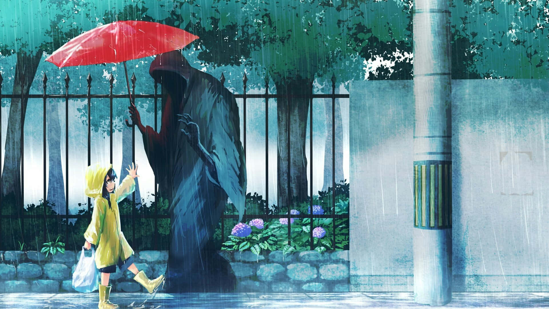 Child Meets Grim Reaper Umbrella Background