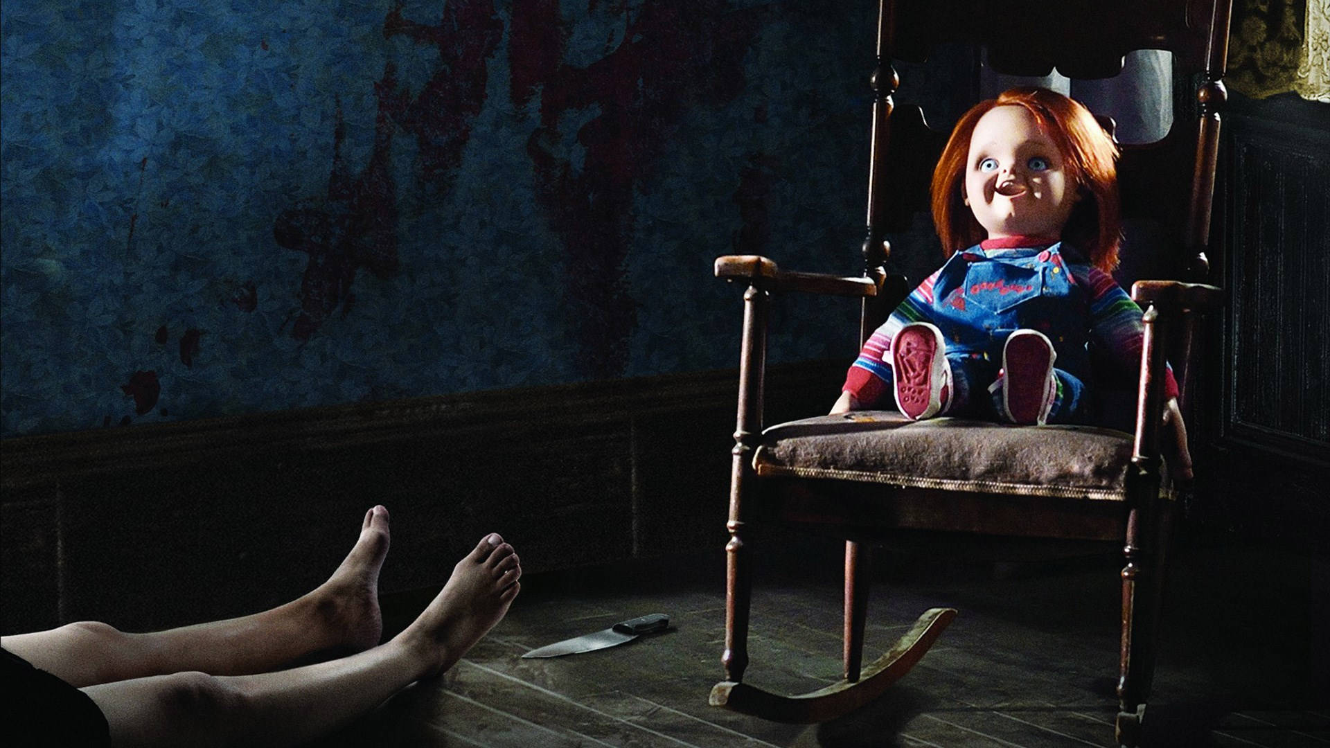 Child's Play Creepy Chucky On Chair Background