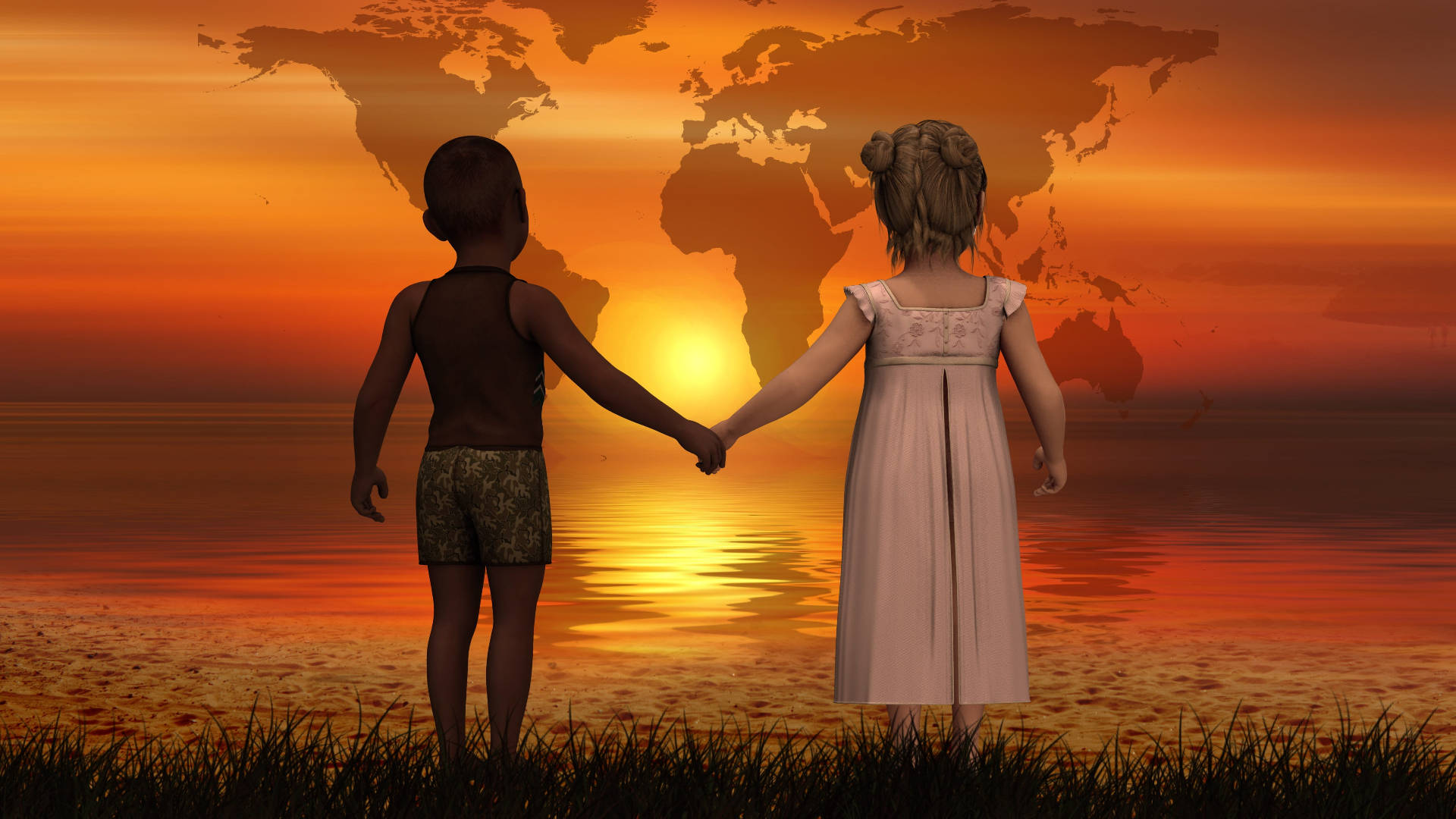 Children Holding Hands For World Peace Background