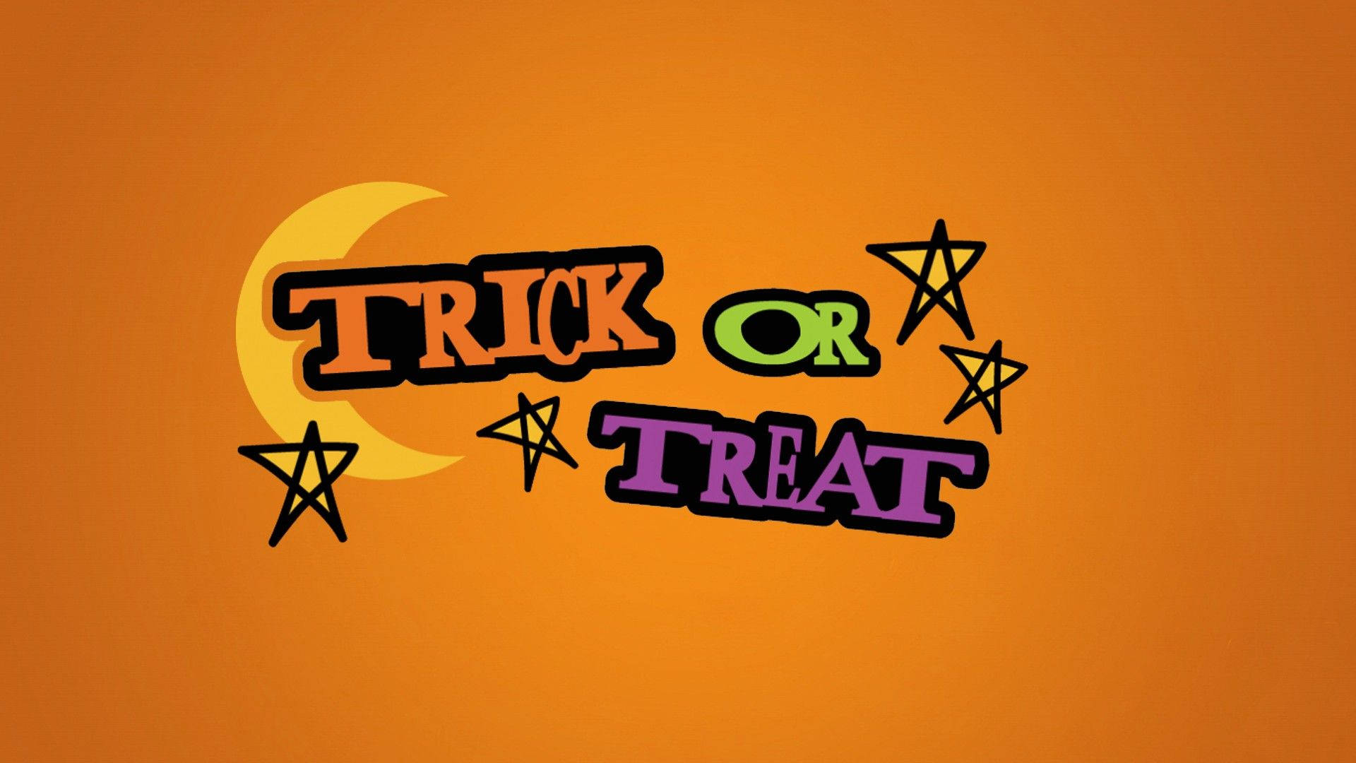 Children In Halloween Costumes Celebrating Trick Or Treat Under Shimmering Orange Stars Background