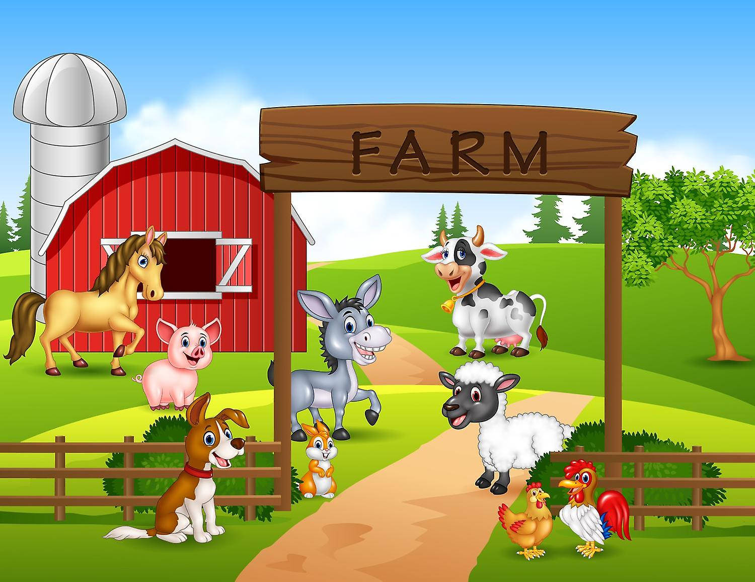 Children's Art Displaying Vibrant Farm Animals Background