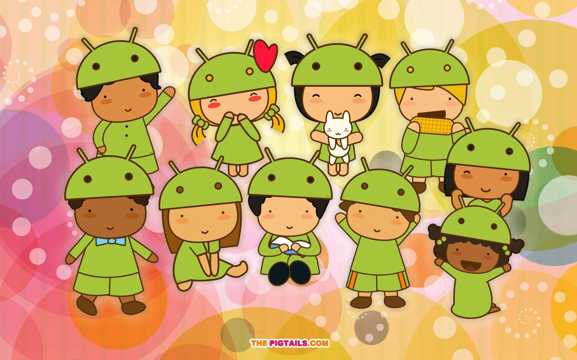 Children With Green Outfit Cute Computer Background