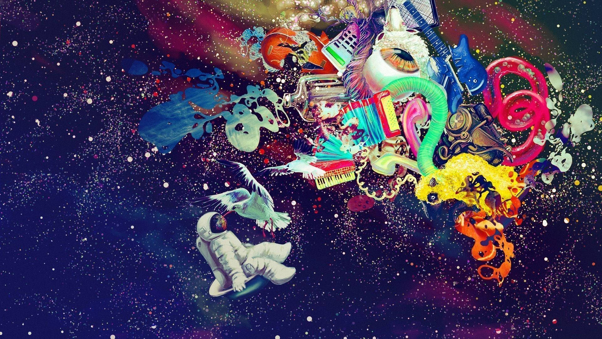 Chill Stoner Astronaut In Space Background