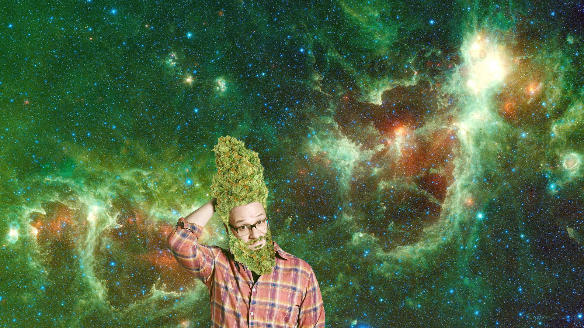 Chill Stoner Man With Green Hair Background