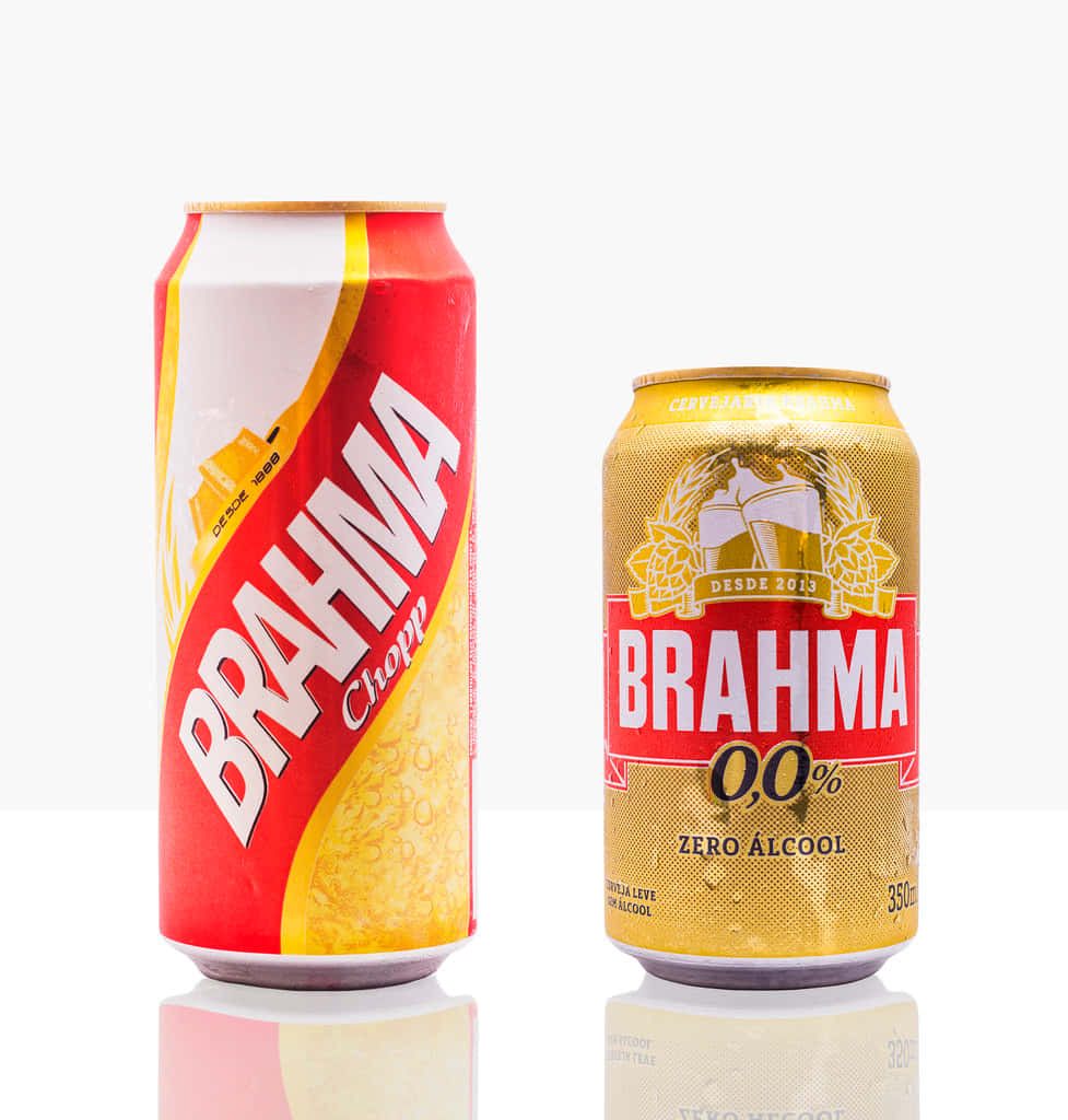 Chilled Brazilian Brahma Chopp And Zero Beer Cans Background