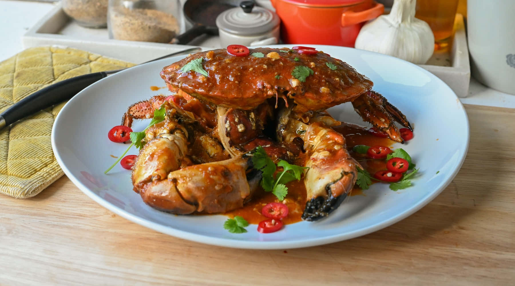 Chilli Crab With Chili Slices Background