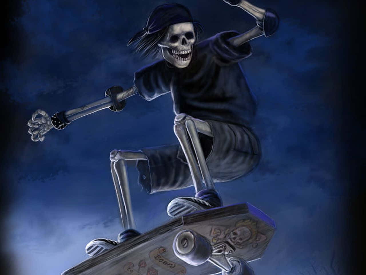 Chilling Halloween Skeleton Grasping A Tombstone Background