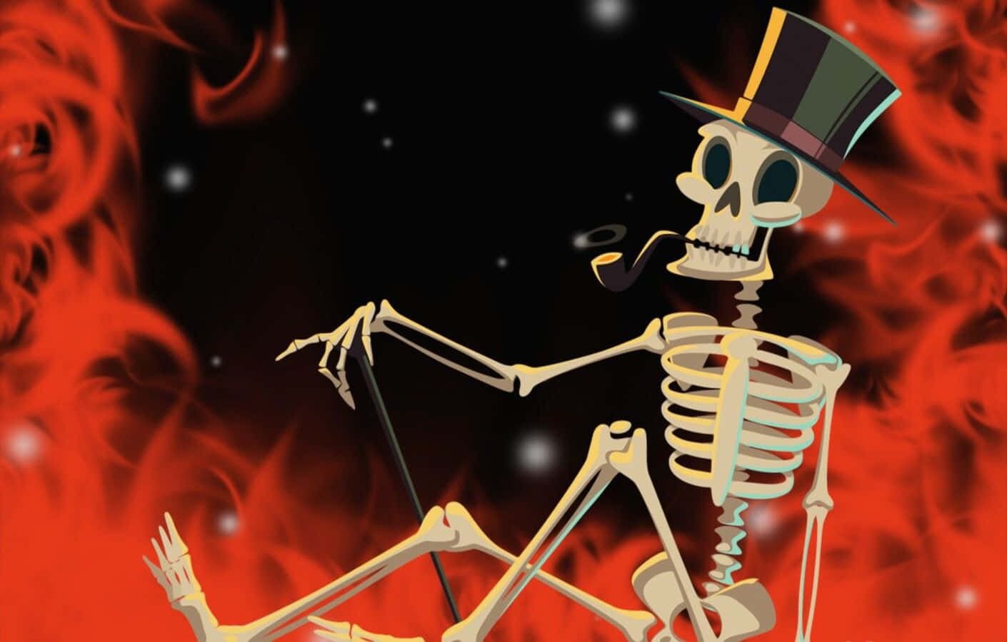 Chilling Halloween Skeleton With Creepy Grin Background