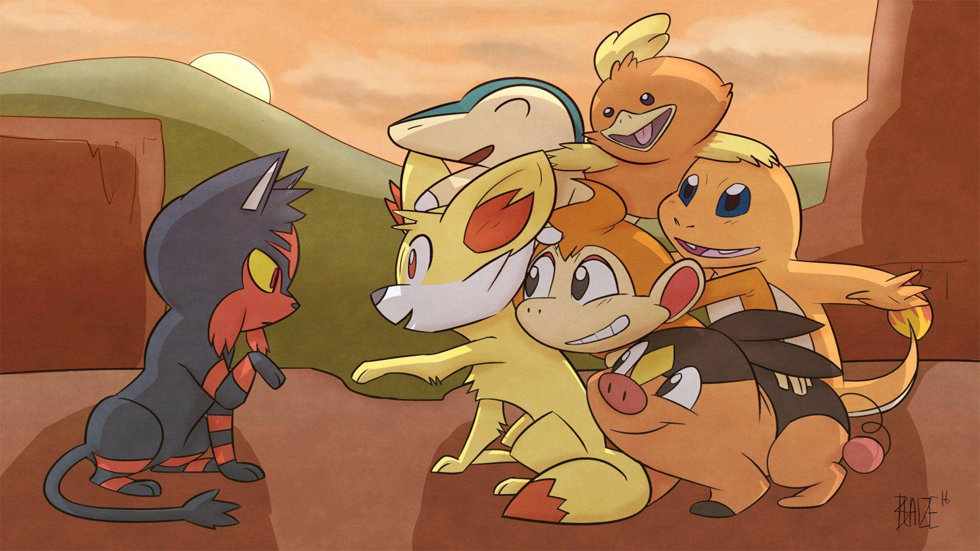 Chimchar With Litten And Other Pokemon Background