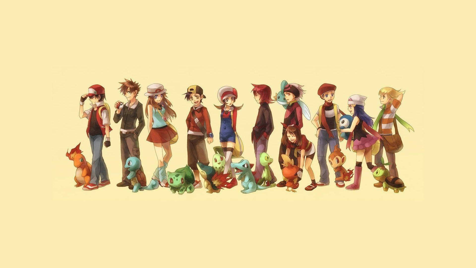 Chimchar With Pokemon And Trainers Background