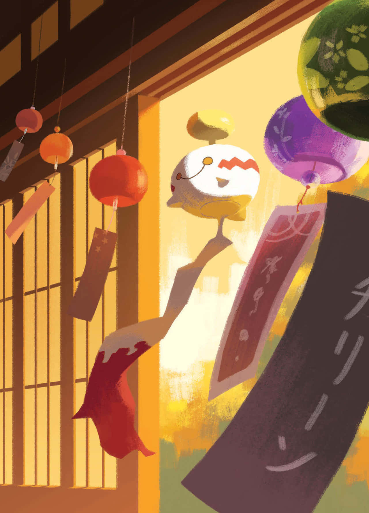 Chimecho With Floating Lanterns At Night Background