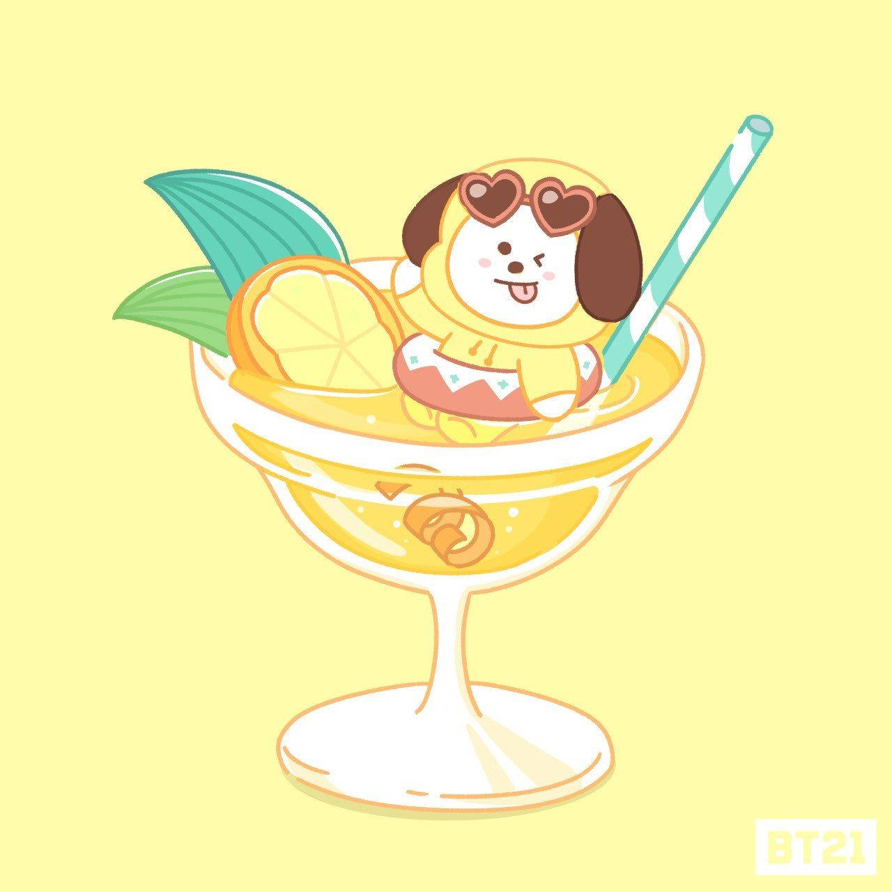 Chimmy Bt21 On Ice Tea Glass Background