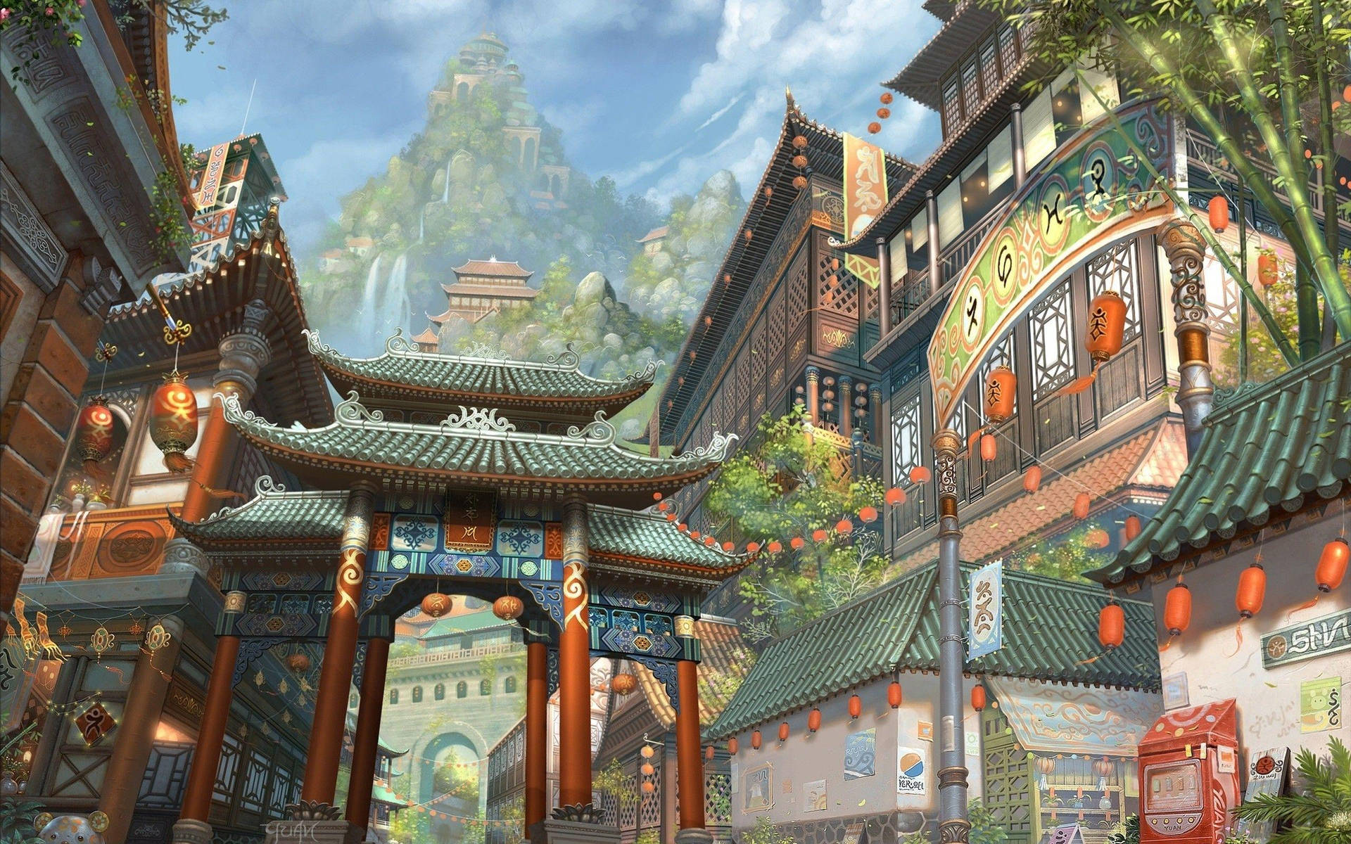 Chinatown Ancient Houses Background