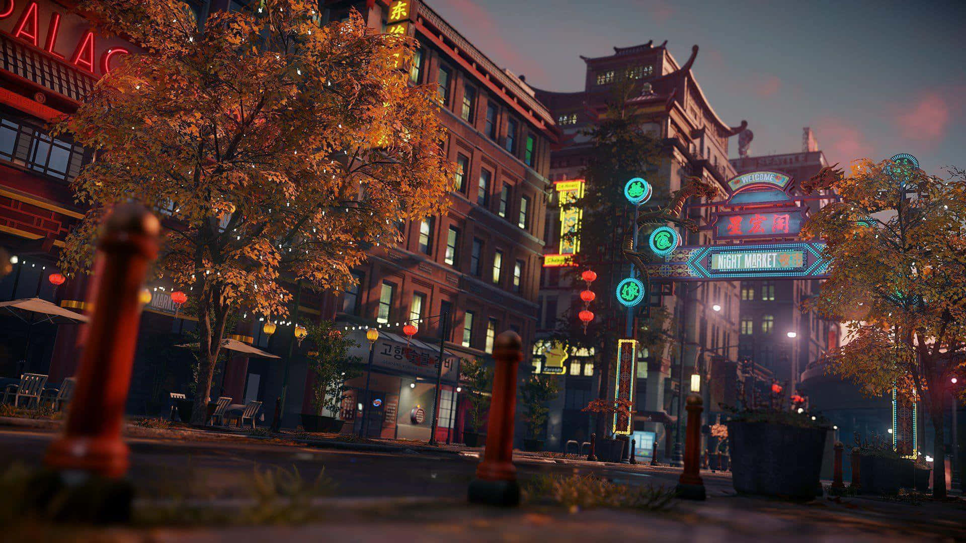 Chinatown Seattle At Night Background