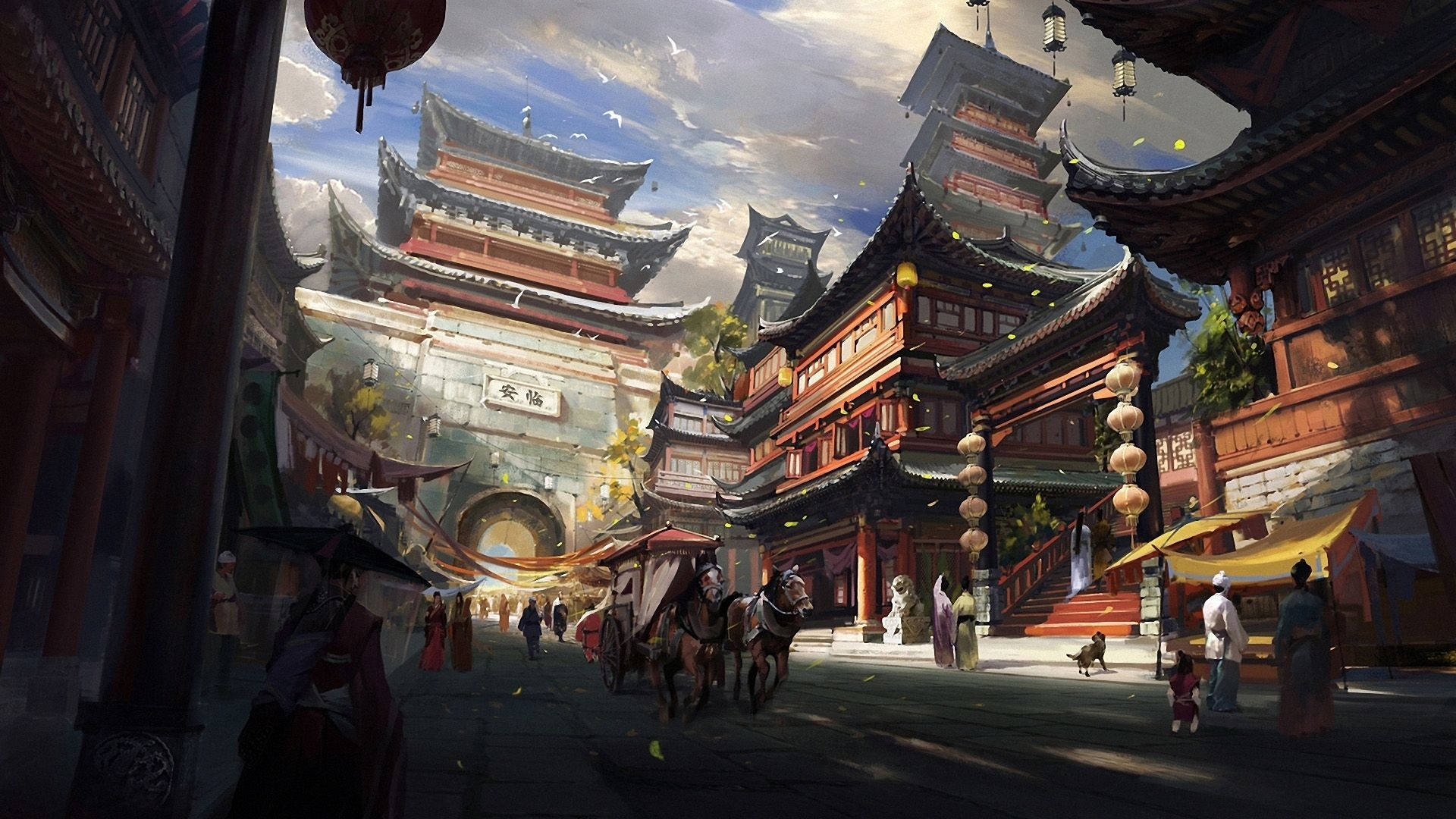 Chinatown Temple Artwork Background