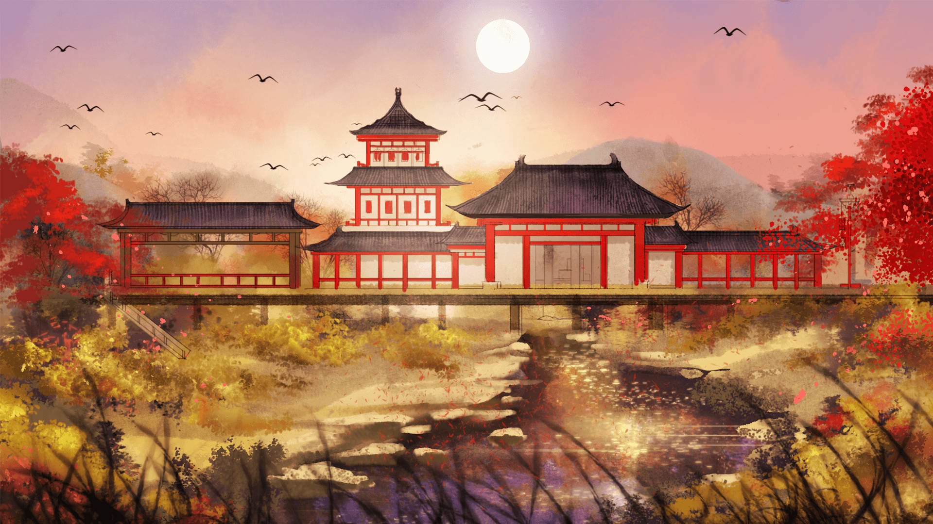 Chinese House Digital Artwork Background