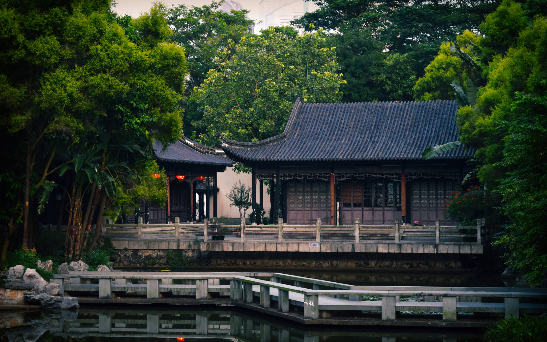 Chinese House With Trees Background
