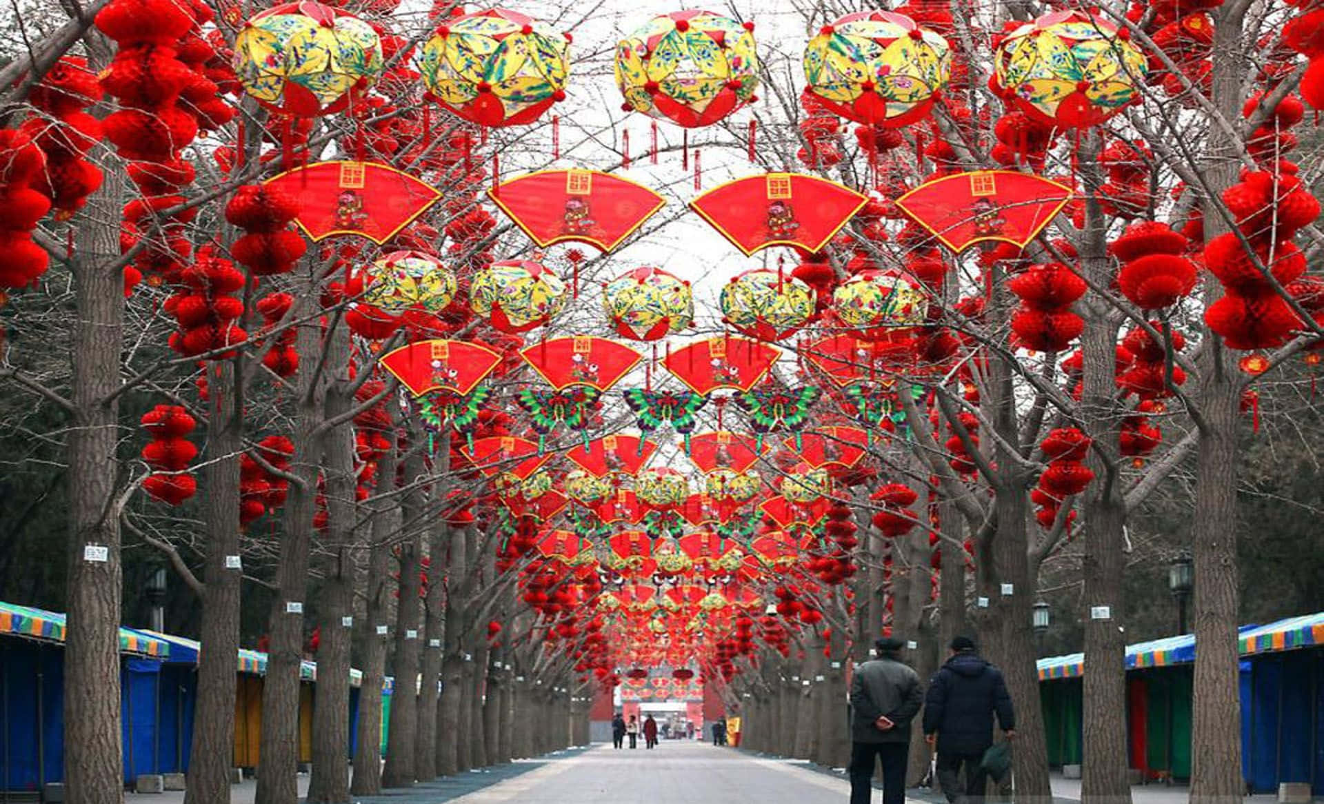 Chinese New Year 2022 Decorated Snowy Street Background