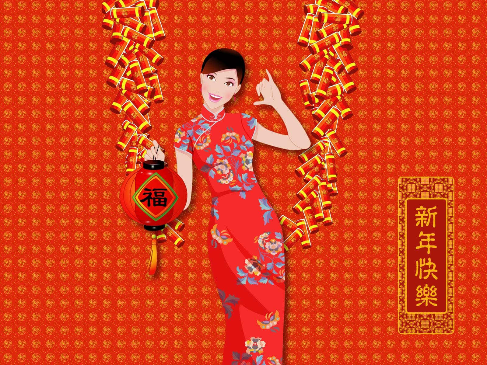 Chinese New Year 2022 Woman In Red Chinese Dress Background