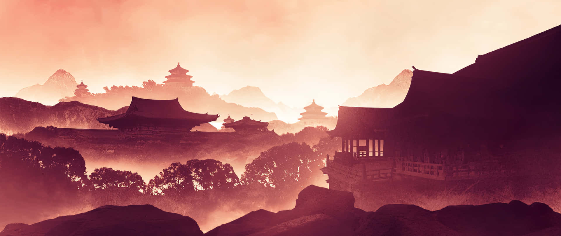 Chinese Village Art 2560x1080 Background