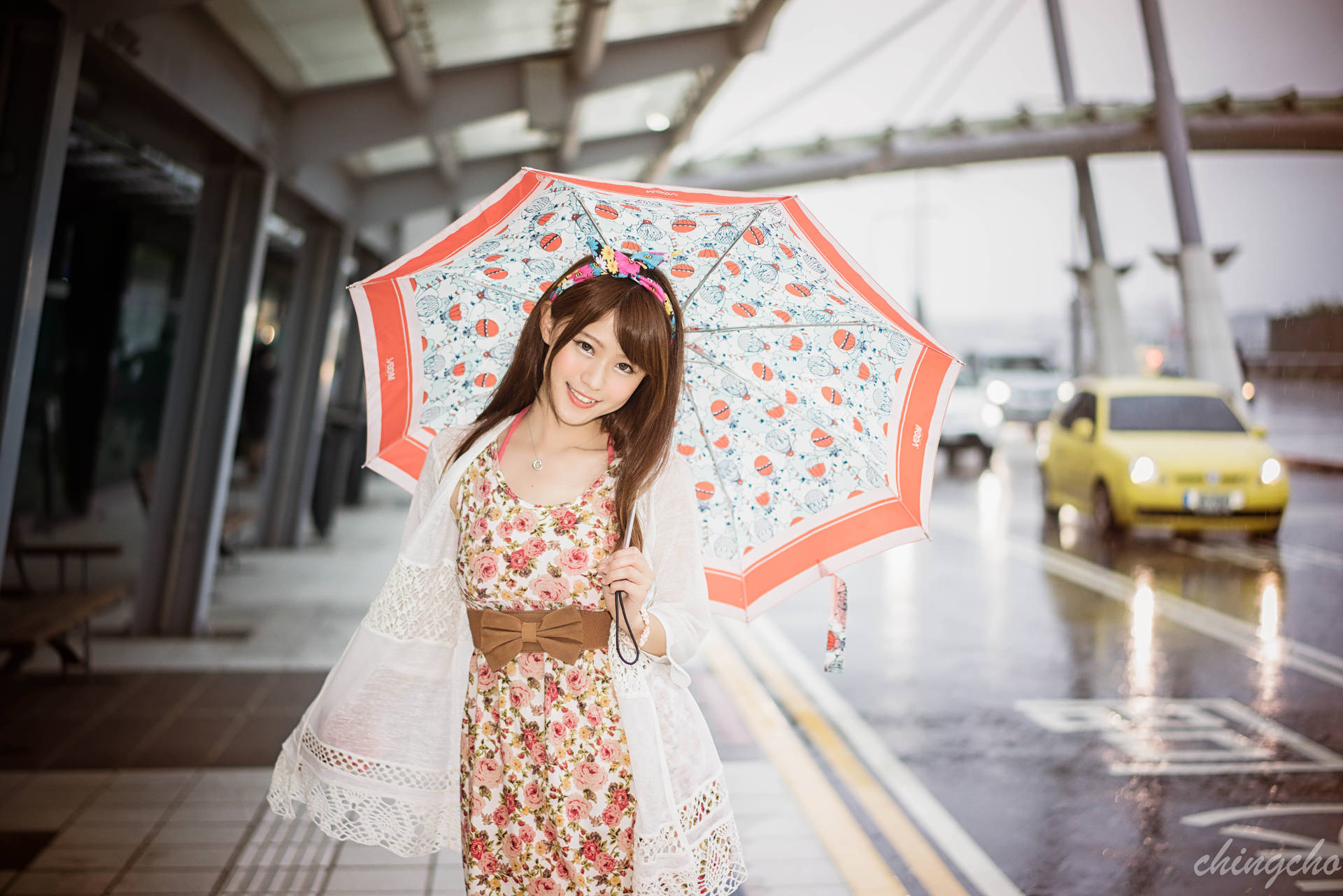 Chinese Woman At Airport Background