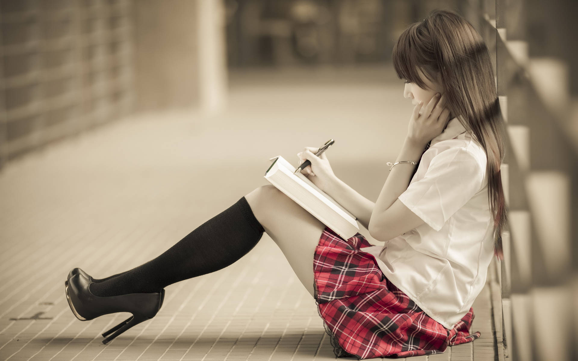 Chinese Woman Doing Homework