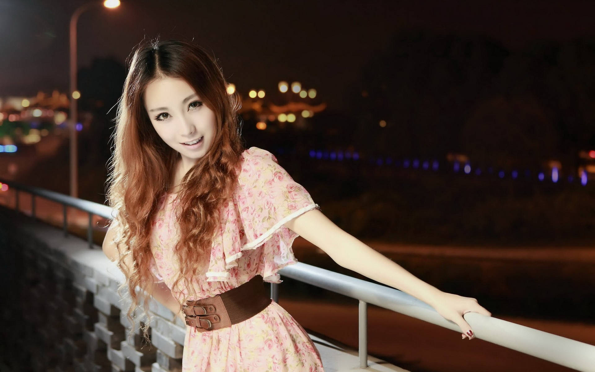 Chinese Woman Posing On Bridge Background