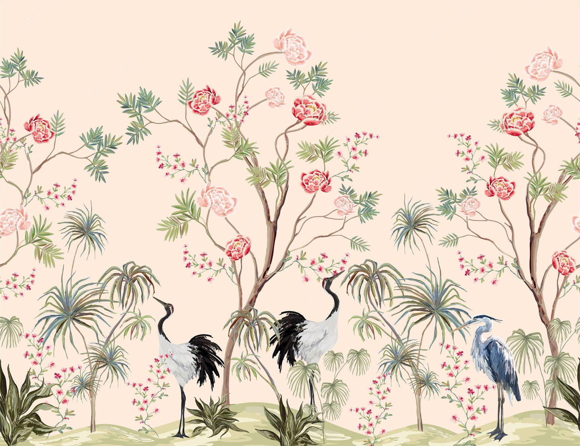 Chinoiserie Birds And Flowers Background