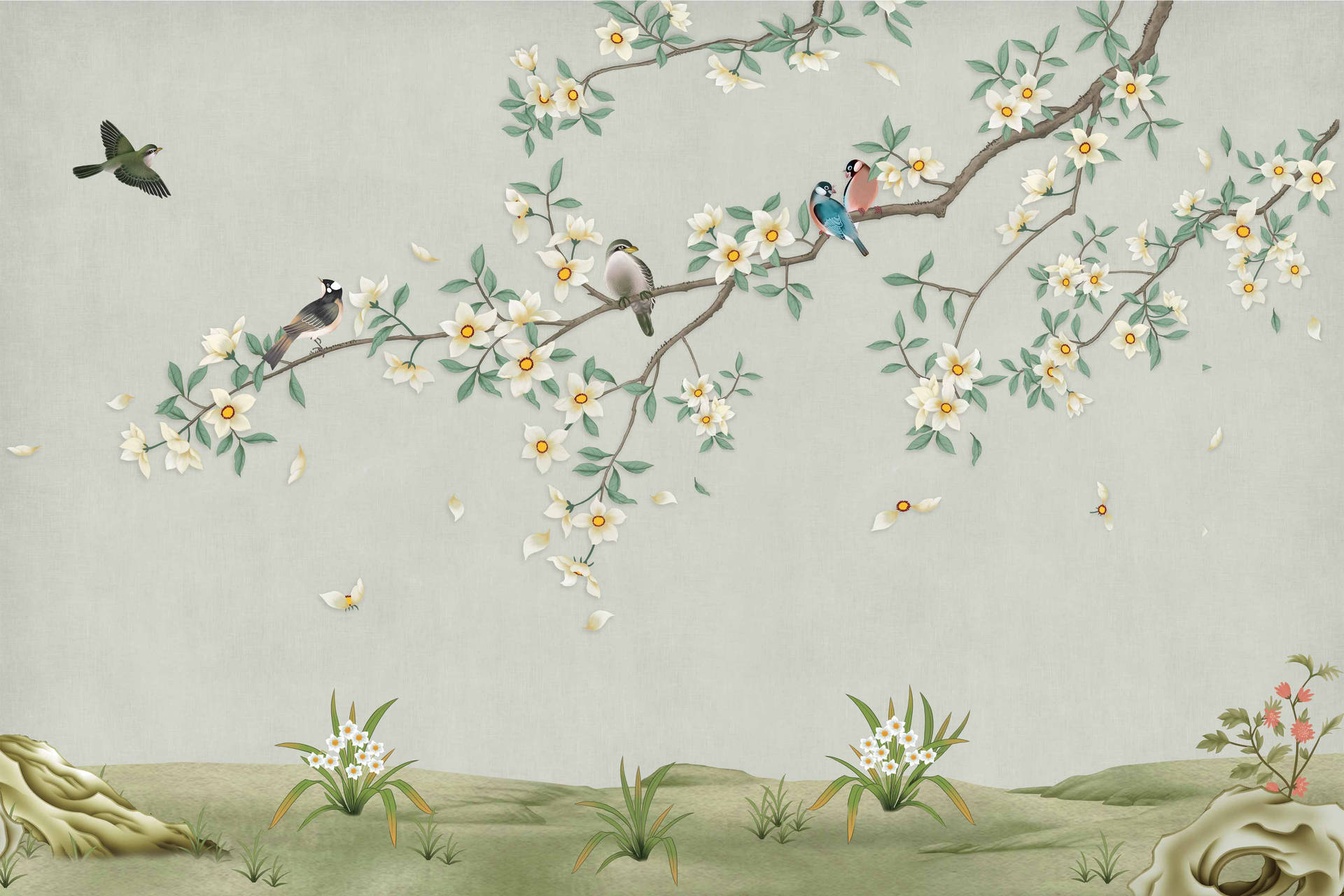 Chinoiserie Birds And Tree Background