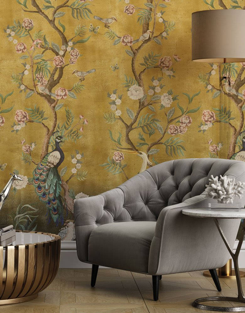 Chinoiserie Gold Wall Background