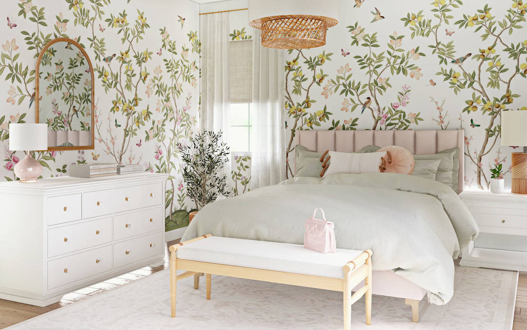 Chinoiserie Light-colored Bedroom Background