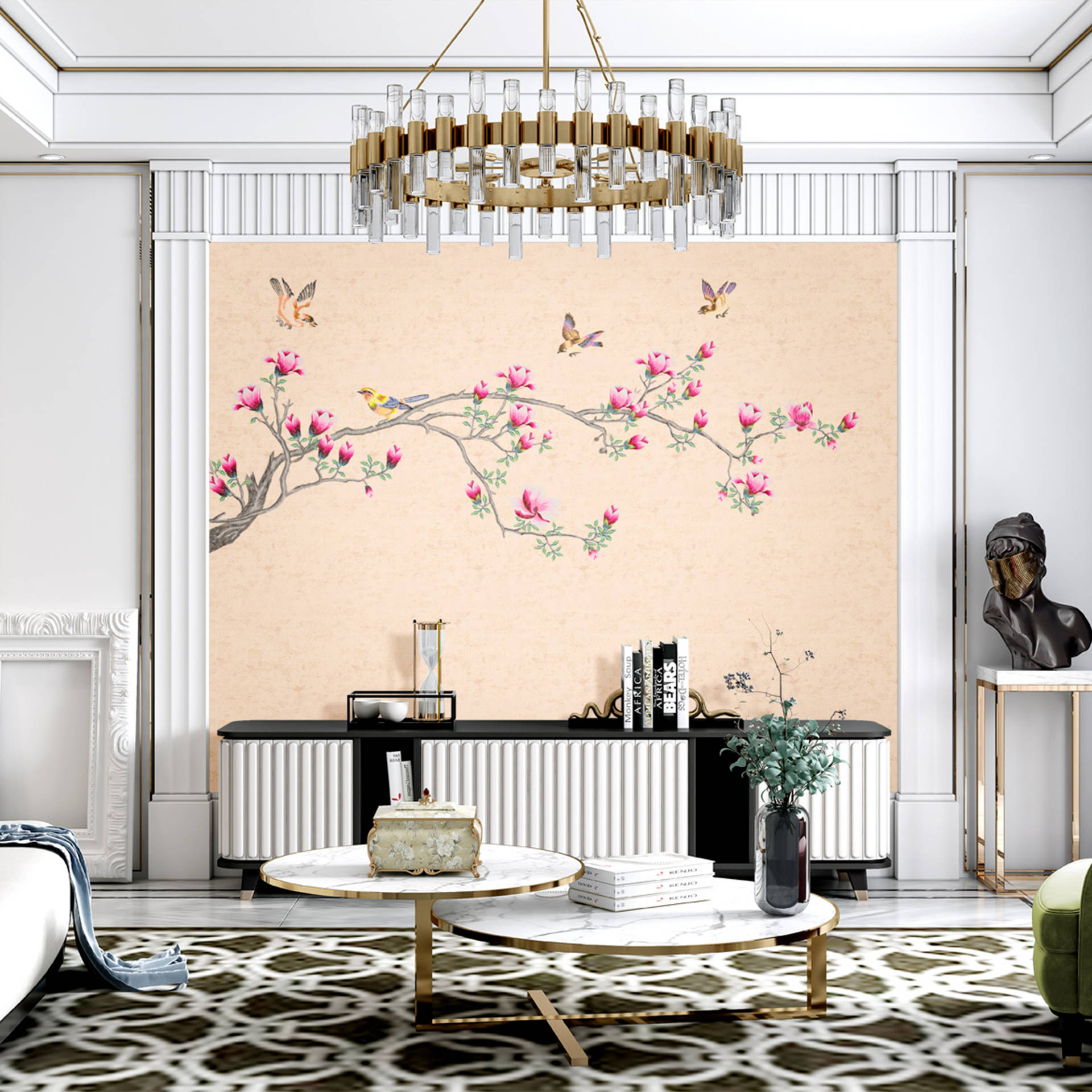 Chinoiserie Pink Blooms Background