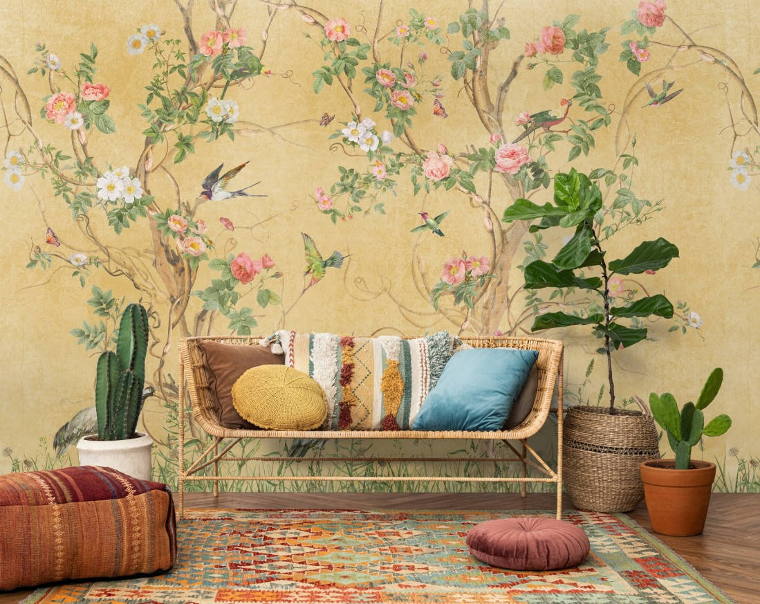 Chinoiserie Potted Plants Background