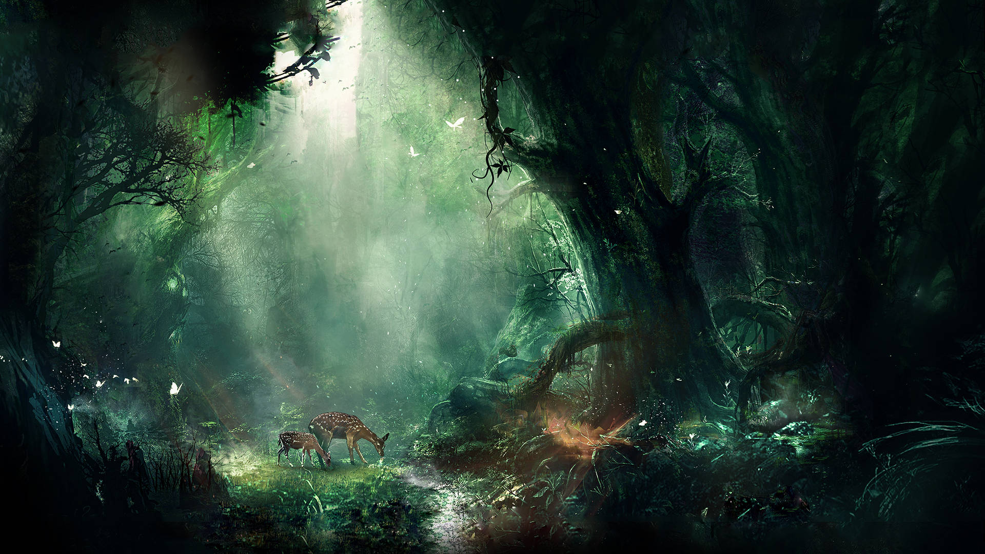Chital Deer Forest Fantasy Art Background