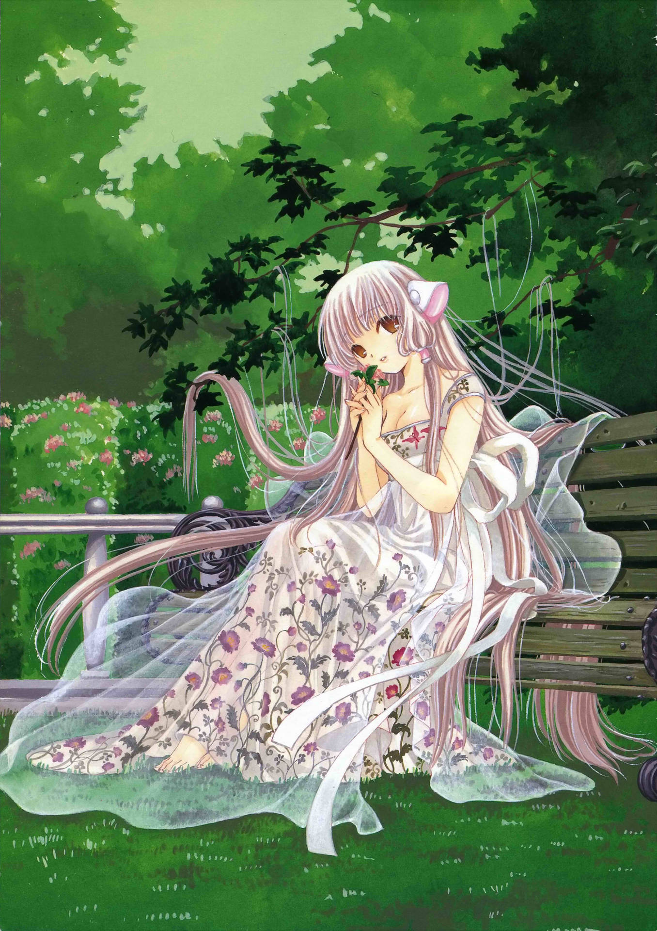 Chobits Chi At Garden Background