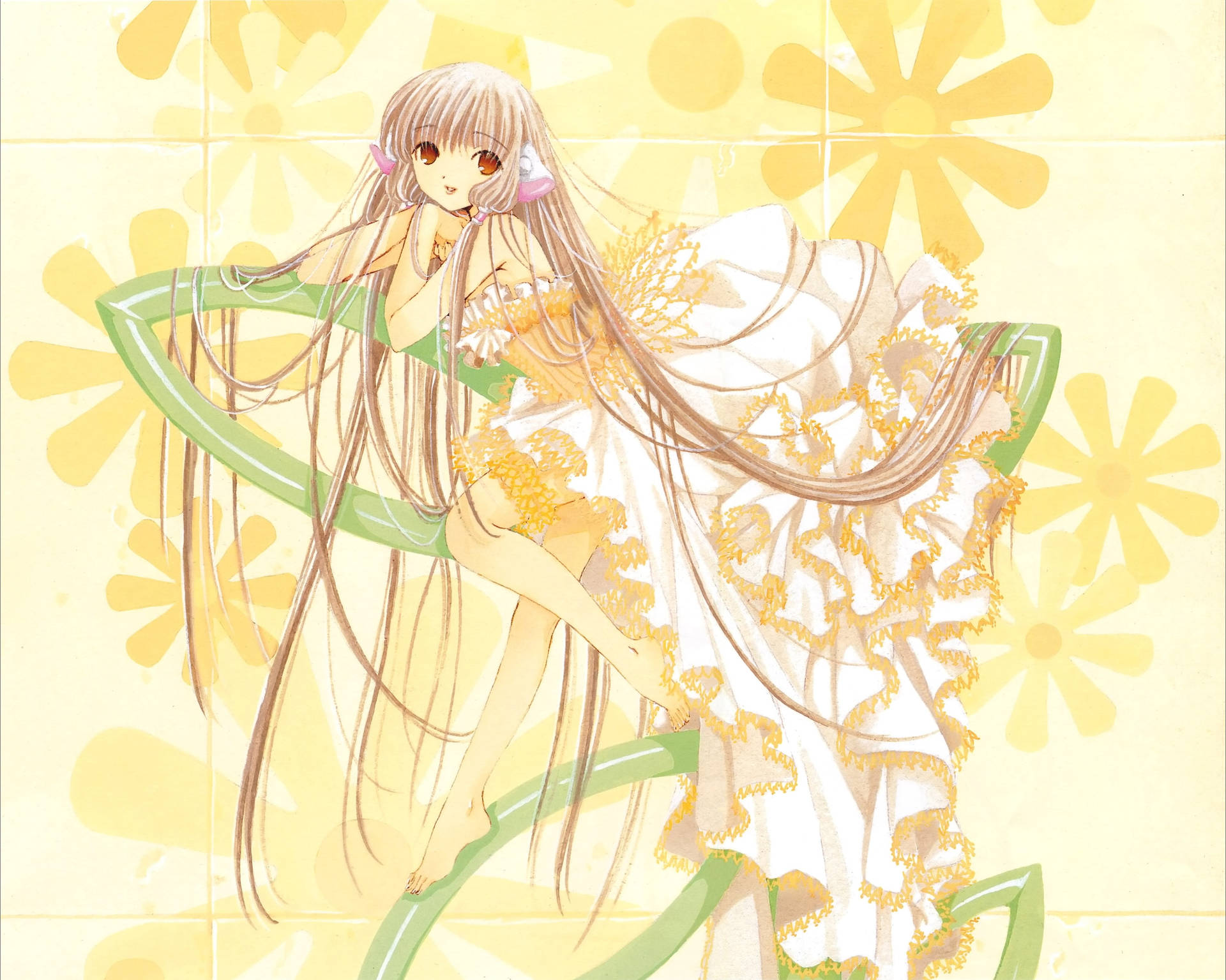 Chobits Chi Floral Yellow Background
