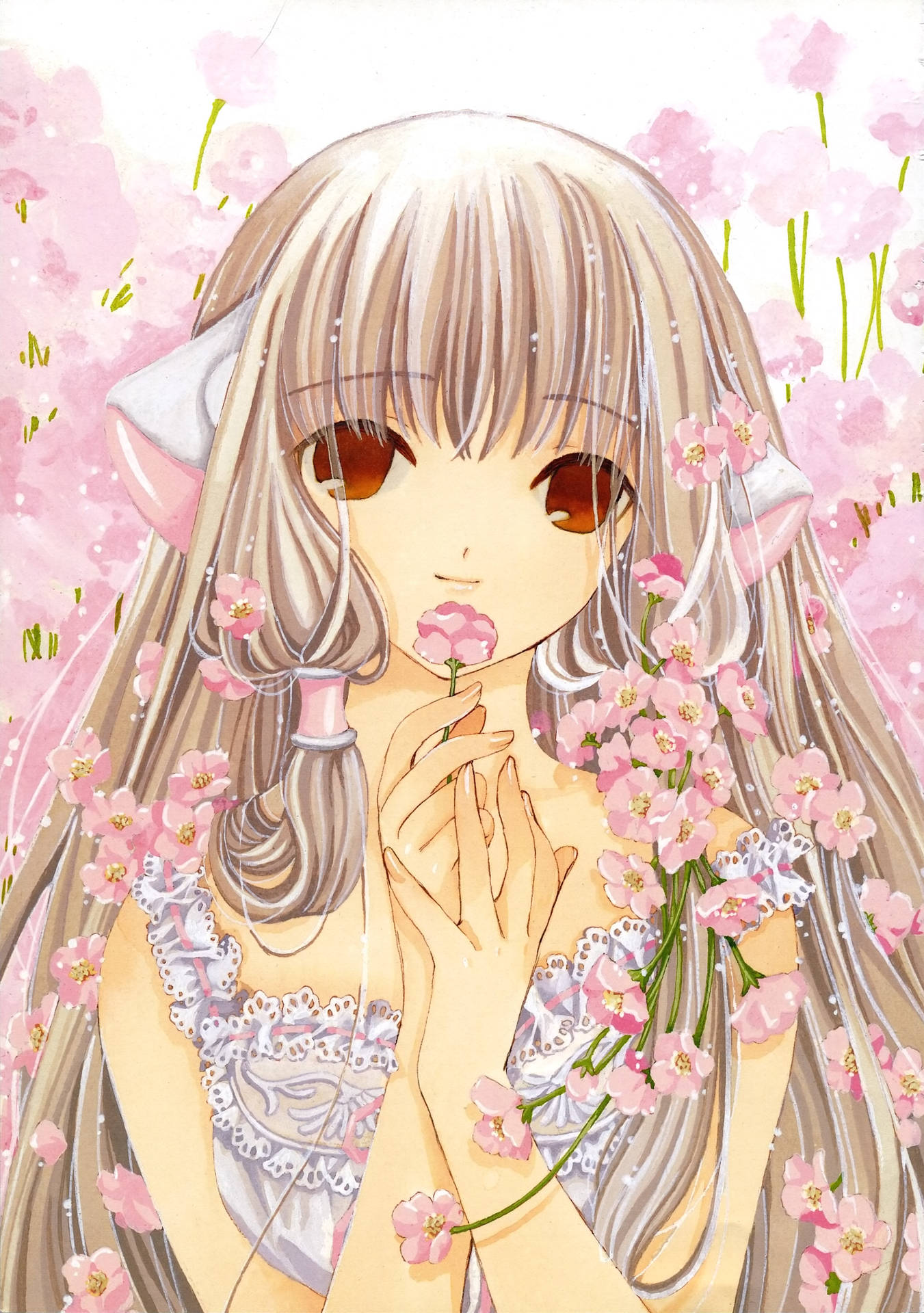 Chobits Chi Pink Blossoms Background
