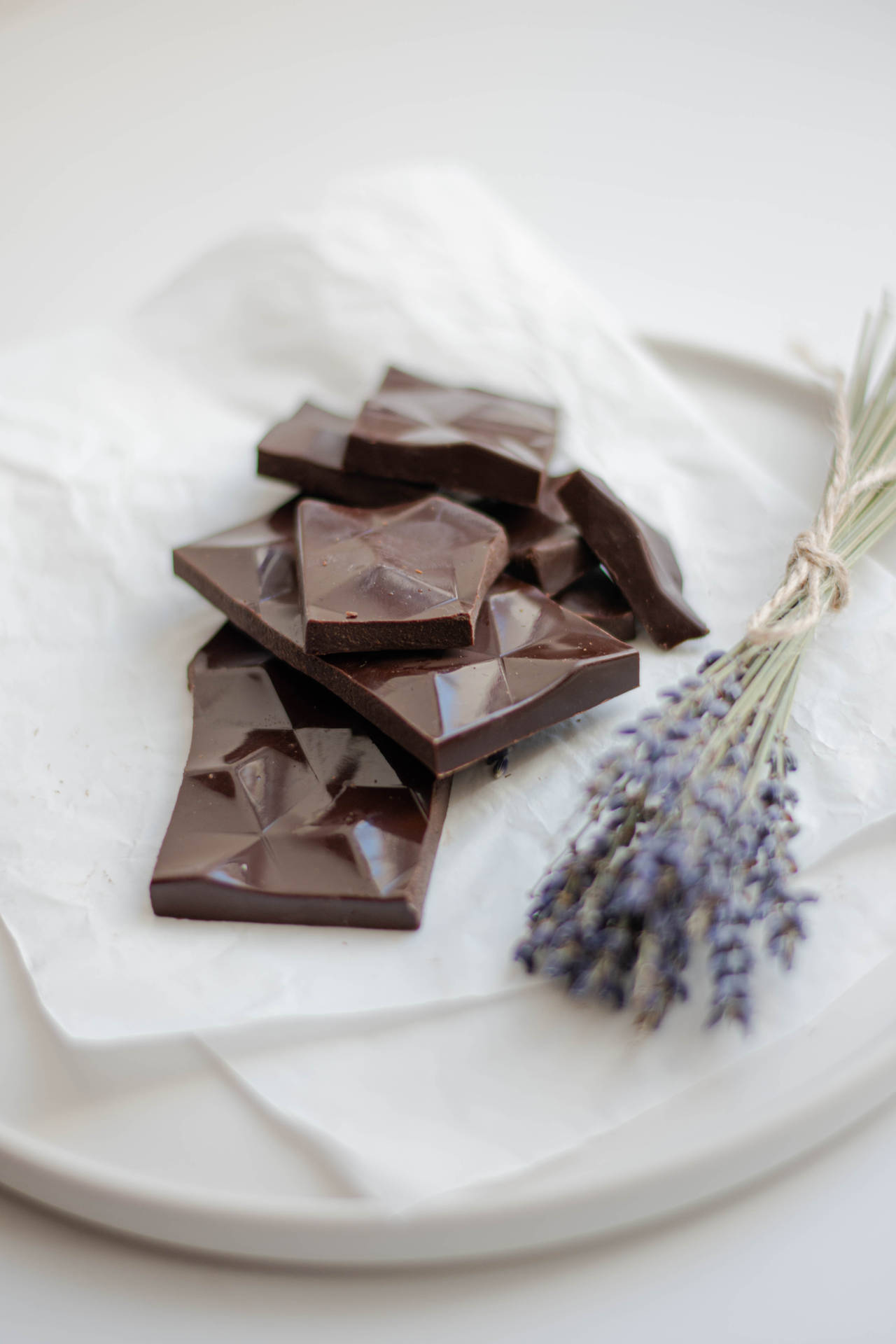 Chocolate Bars And Lavender Background