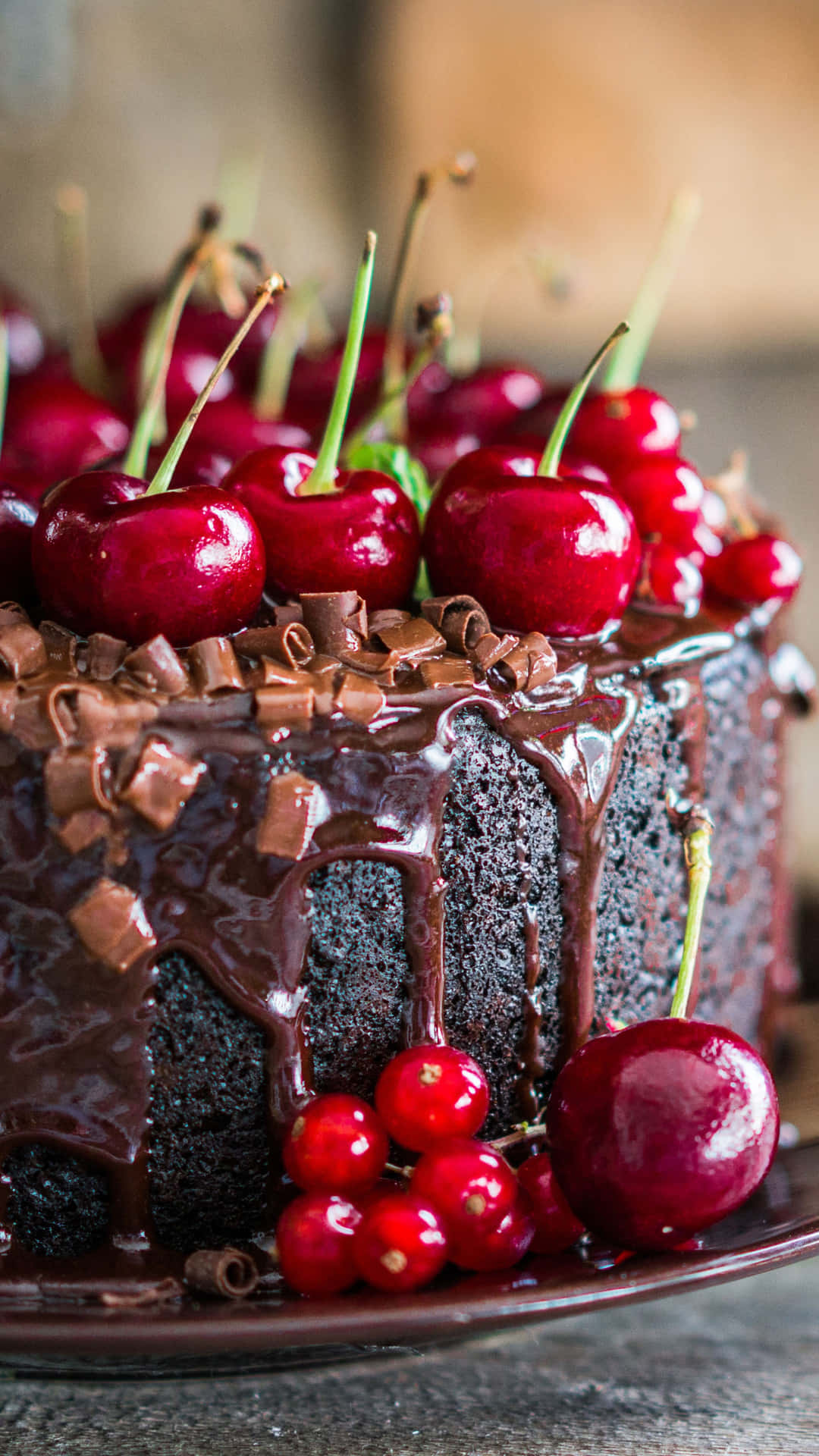 Chocolate Cake With Cherries Dessert Iphone Background