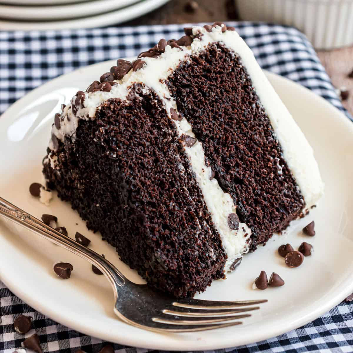 Chocolate Cake With White Filling And Chip Background