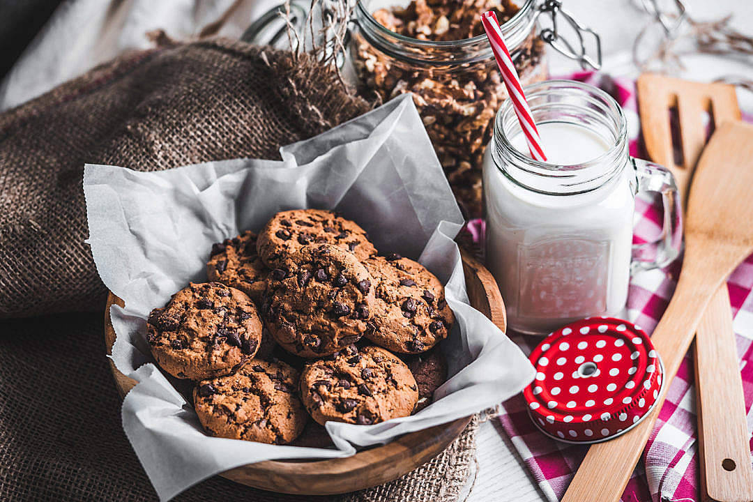 Chocolate Chip Cookie And Milk Background