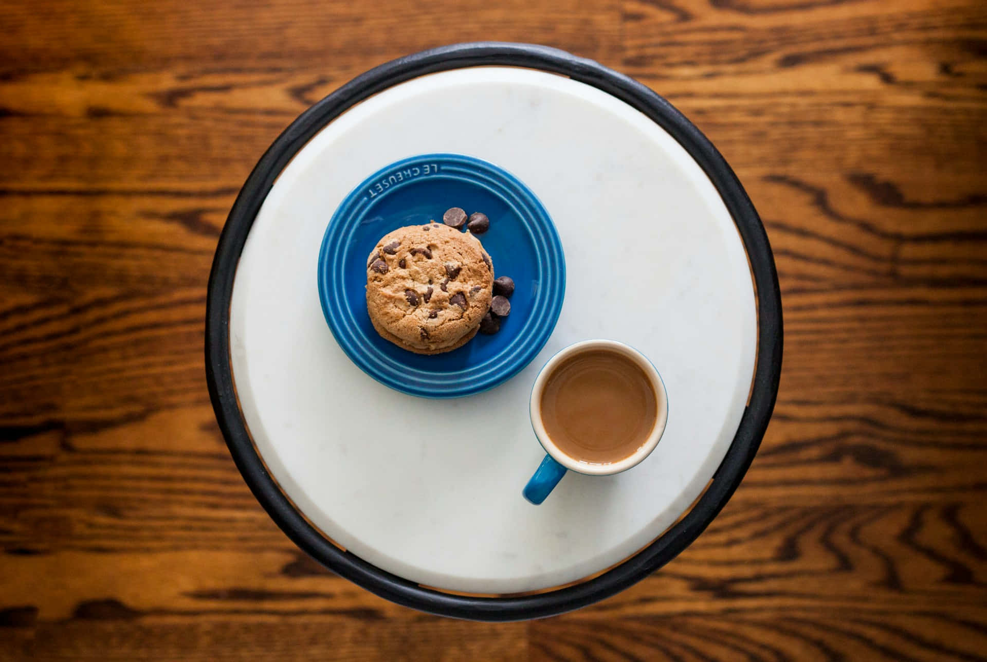 Chocolate Chip Cookieand Coffeeon Tabletop Background