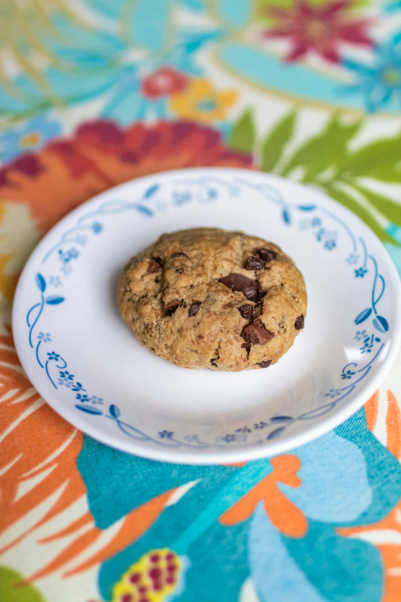 Chocolate Chip Cookieon Decorative Plate Background