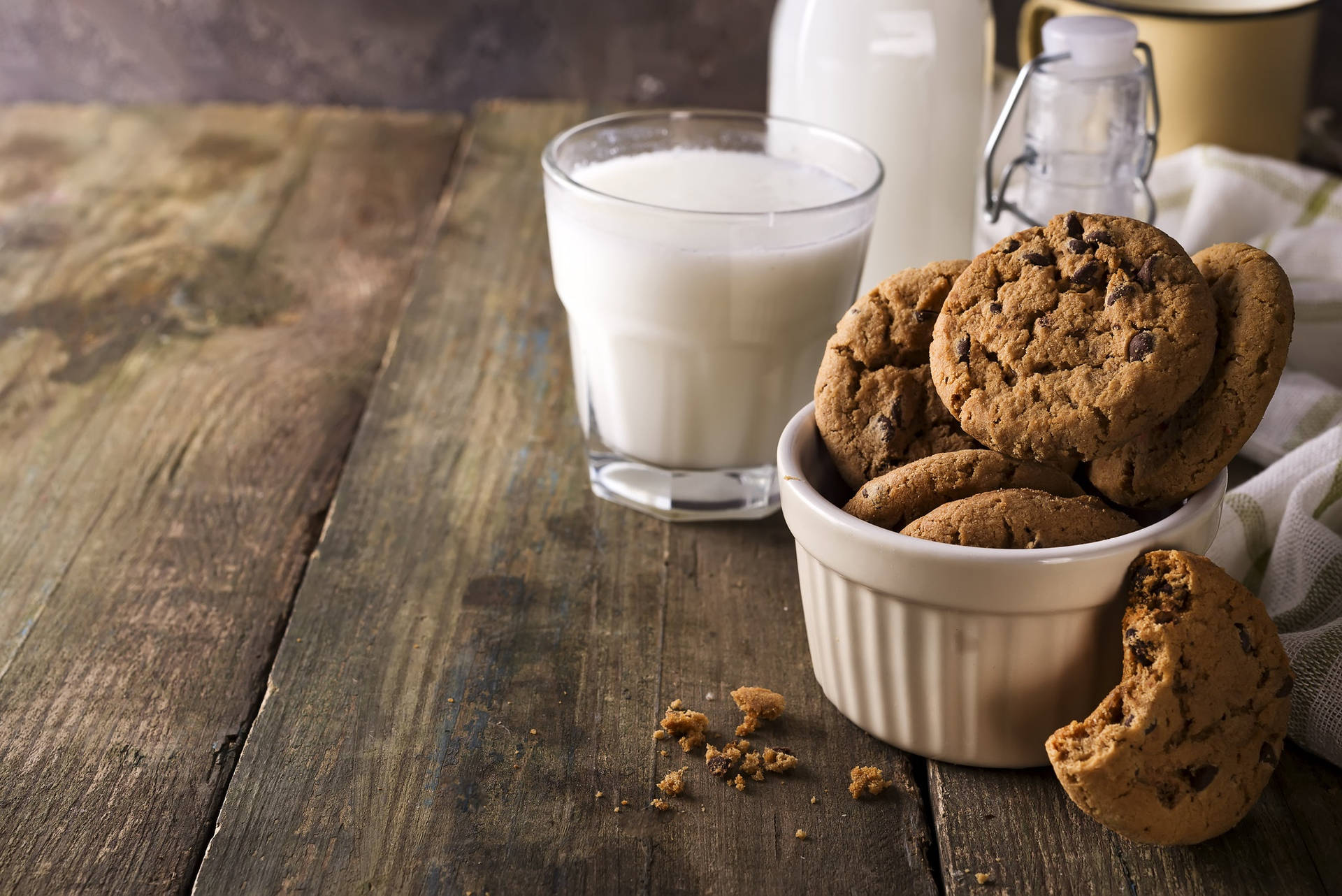 Chocolate Cookies And Milk Background