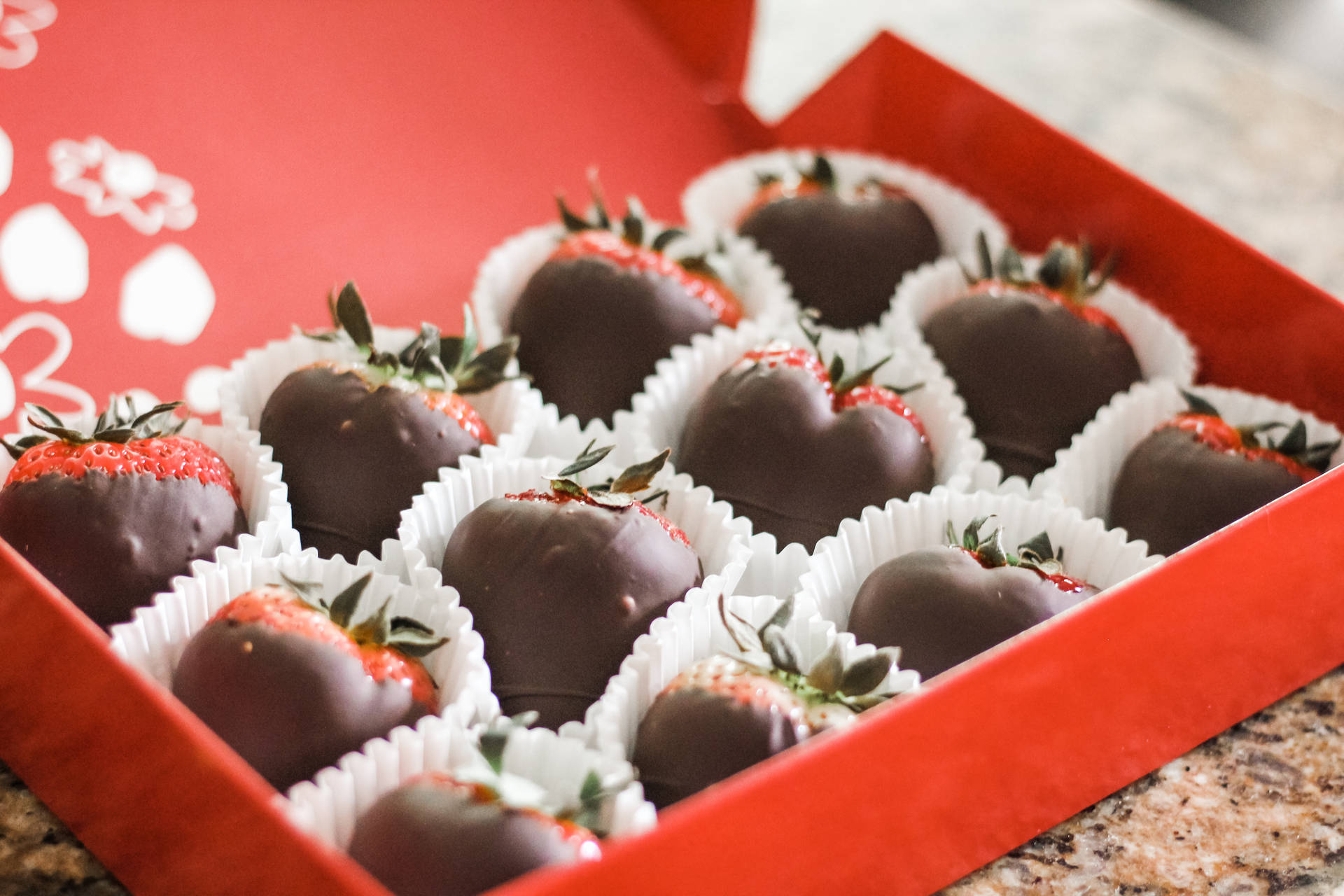 Chocolate Covered Strawberries In Box Background
