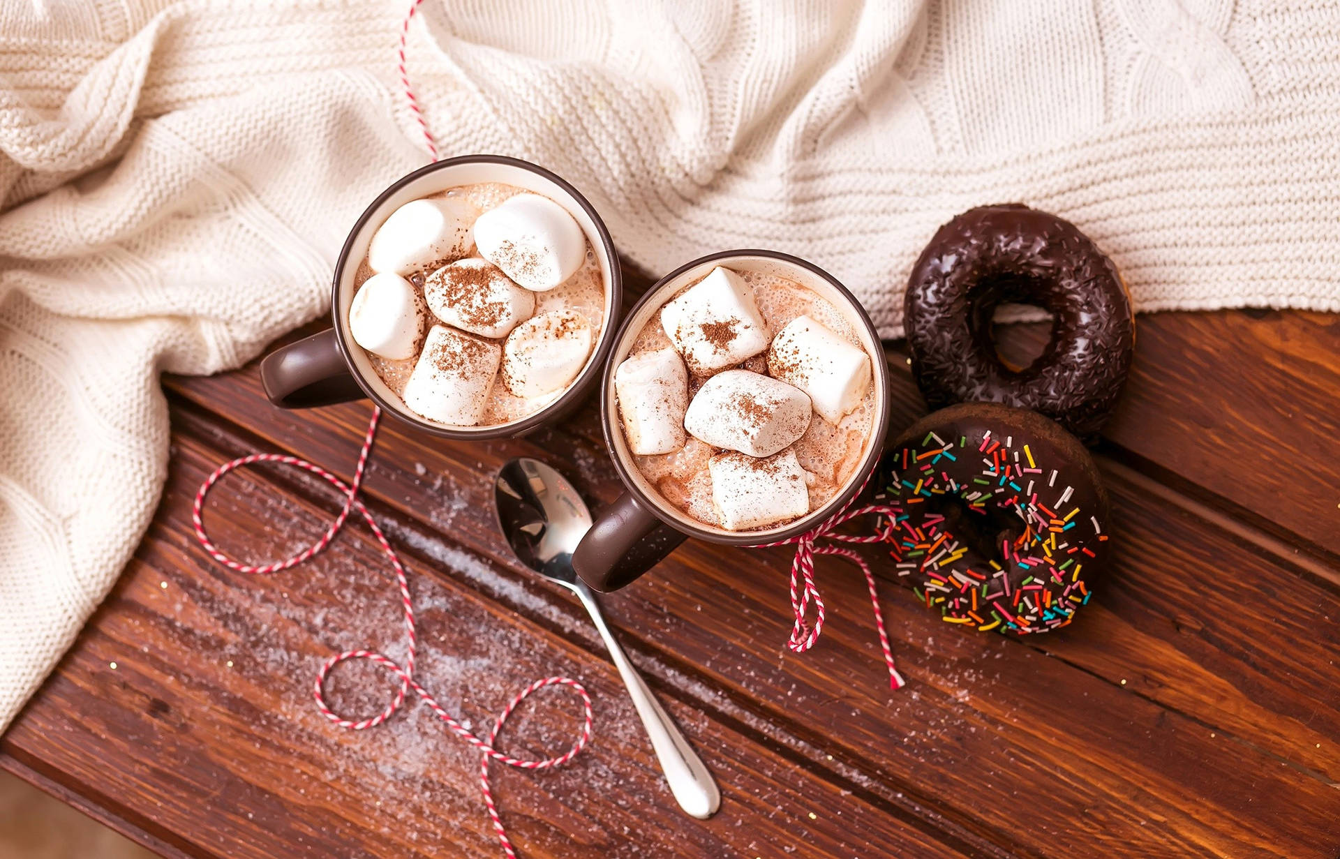 Chocolate Drink Marshmallow Donuts Background